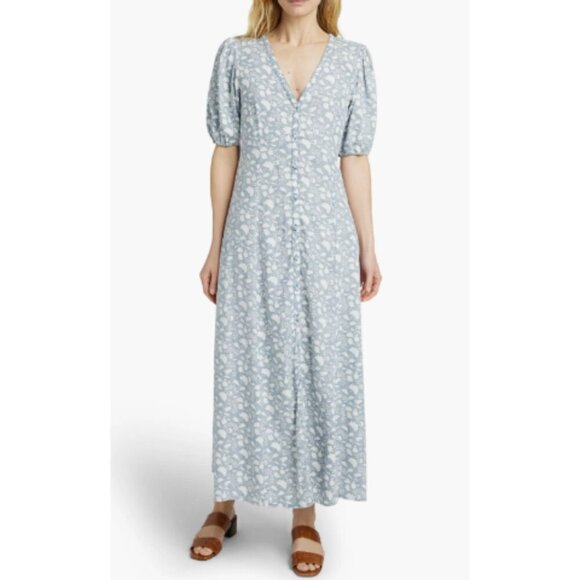 NWT Faherty Havana Floral Maxi Dress Linen Blend Large Button fronts Smoke $198 - Picture 8 of 12